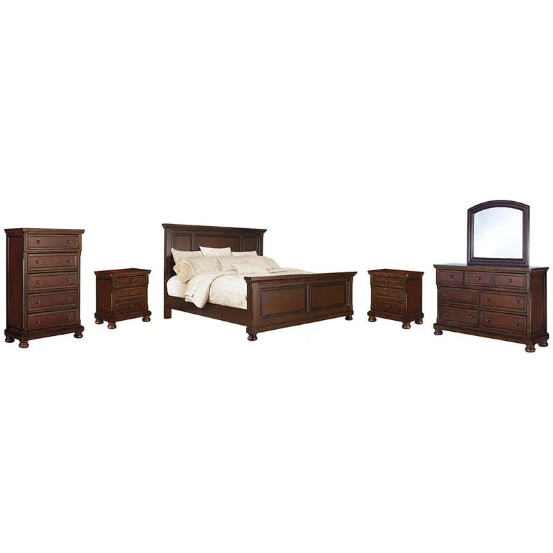 Porter Queen Panel Bed, Dresser, Mirror, Chest and 2 Nightstands - Millennium® By Ashley