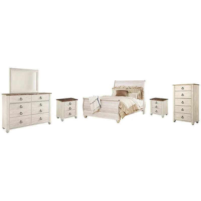 Willowton Queen Sleigh Bed, Dresser, Mirror, Chest and 2 Nightstands - Signature Design by Ashley®