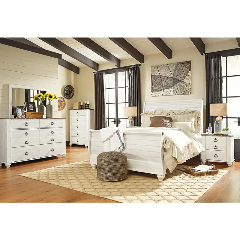 Willowton Queen Sleigh Bed, Dresser, Mirror, Chest and Nightstand - Signature Design by Ashley®