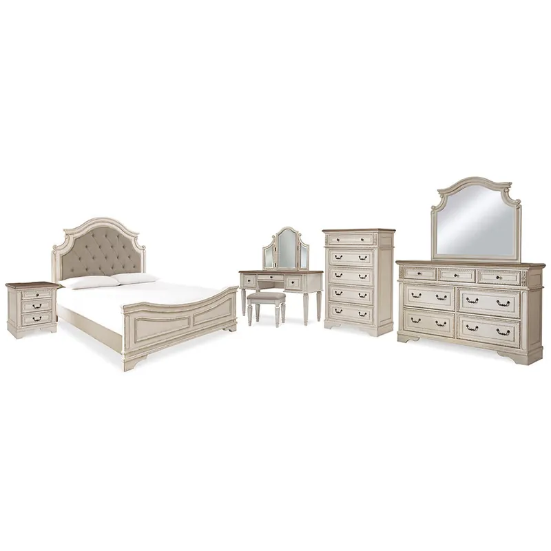 Realyn King Panel Bed, Dresser, Mirror, Chest, Vanity and Nightstand - Signature Design by Ashley®