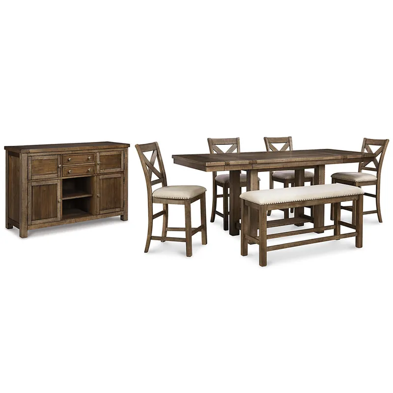 Moriville Counter Height Dining Table and 4 Barstools and Bench with Storage - Ashley®