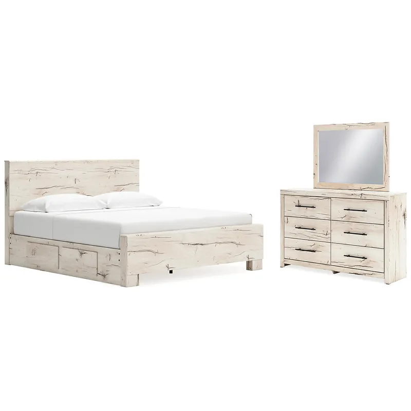 Lawroy King Panel Bed with Storage, Dresser and Mirror - Signature Design by Ashley®