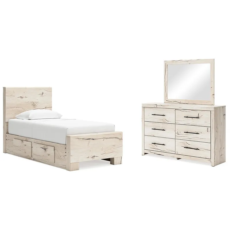 Lawroy Twin Panel Bed with Storage, Dresser and Mirror - Signature Design by Ashley®