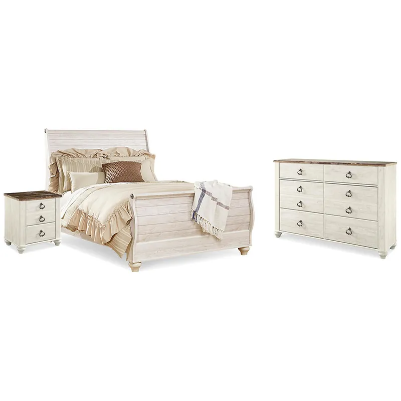 Willowton Queen Sleigh Bed, Dresser and Nightstand - Signature Design by Ashley®