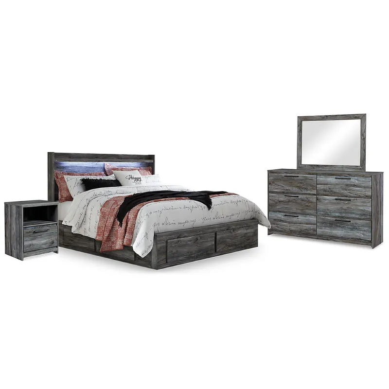 Baystorm King Panel Bed with Storage, Dresser, Mirror and 2 Nightstands - Signature Design by Ashley®