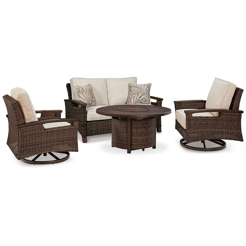 Paradise Trail Outdoor Loveseat, Fire Pit Table and 2 Lounge Chairs - Signature Design by Ashley®