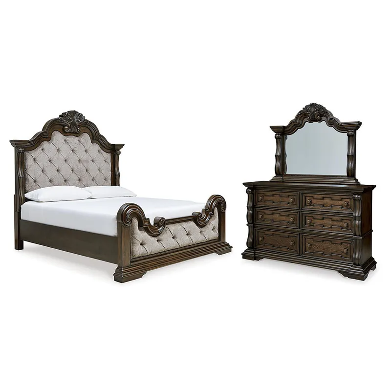 Maylee Queen Upholstered Bed, Dresser and Mirror - Signature Design by Ashley®