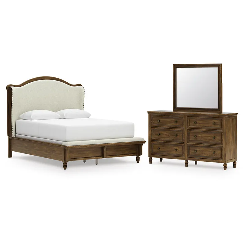Sturlayne Queen Upholstered Panel Bed, Dresser and Mirror - Benchcraft®