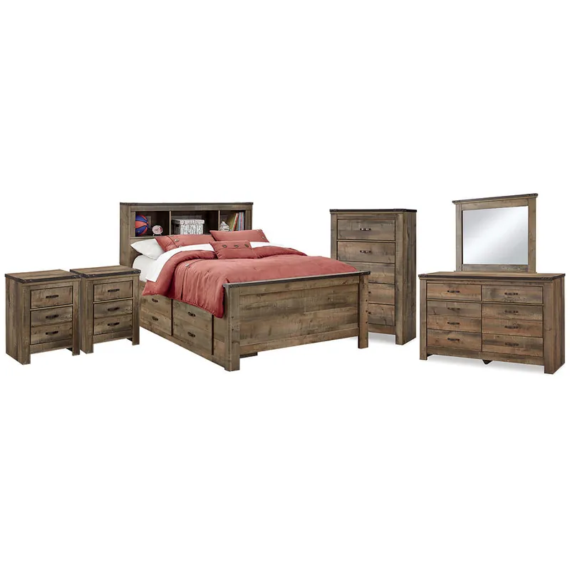 Trinell Full Bookcase Storage Bed, Dresser, Mirror, Chest and 2 Nightstands - Signature Design by Ashley®